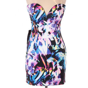 💋 Bebe Floral Print Bodycon Strapless Dress 10 RARE 💋